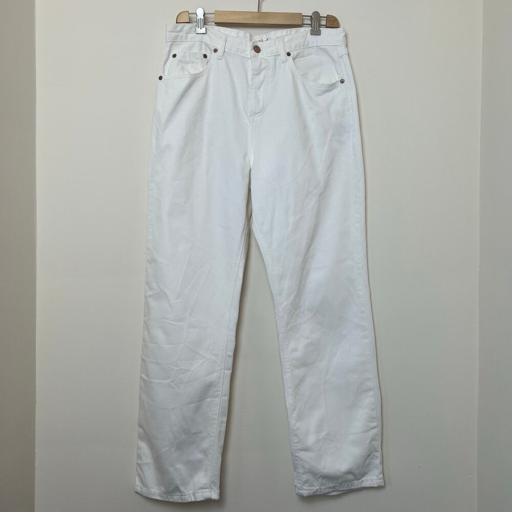Avec Les Filles Boyfriend Jeans High Rise Straight Leg White Denim 30